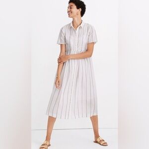 Madewell Striped Cotton Textured Clipdot Midi Shirtdress in‎ White XS